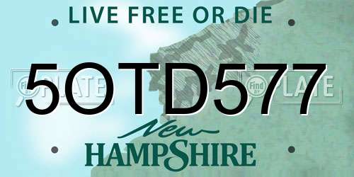 5OTD577 New Hampshire License Plate