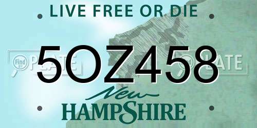 5OZ458 New Hampshire License Plate