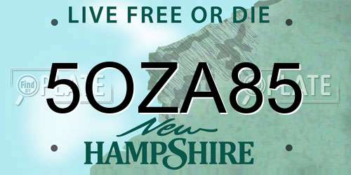5OZA85 New Hampshire License Plate
