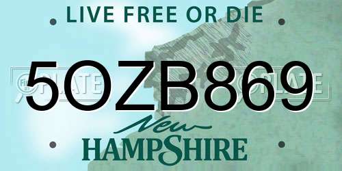 5OZB869 New Hampshire License Plate