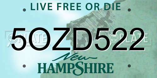 5OZD522 New Hampshire License Plate