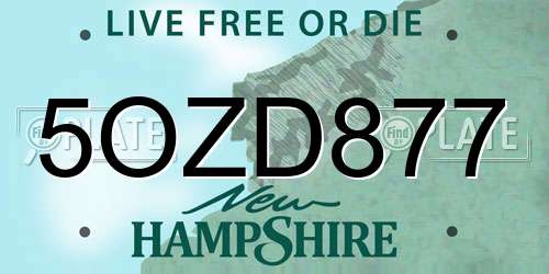 5OZD877 New Hampshire License Plate