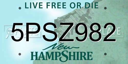 5PSZ982 New Hampshire License Plate