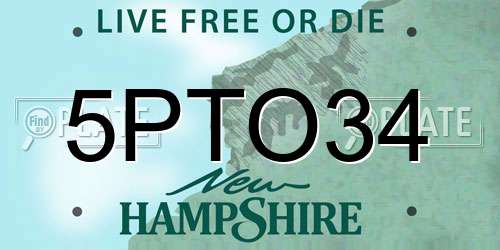 5PTO34 New Hampshire License Plate