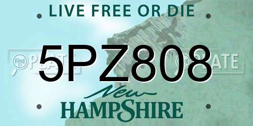 5PZ808 New Hampshire License Plate