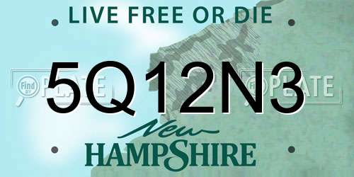 5Q12N3 New Hampshire License Plate