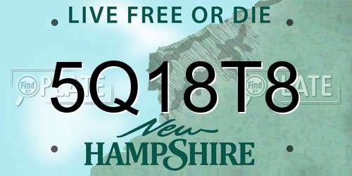 5Q18T8 New Hampshire License Plate