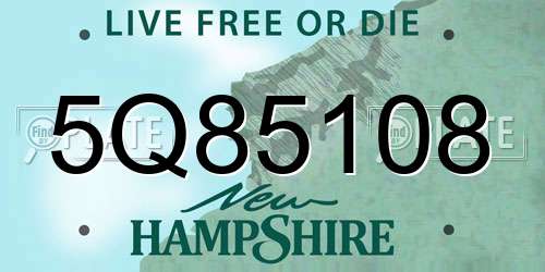 5Q85108 New Hampshire License Plate