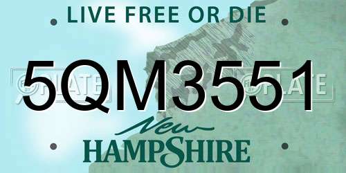 5QM3551 New Hampshire License Plate