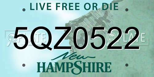 5QZ0522 New Hampshire License Plate