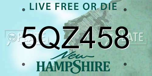 5QZ458 New Hampshire License Plate