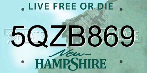 5QZB869 New Hampshire License Plate