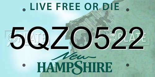 5QZO522 New Hampshire License Plate
