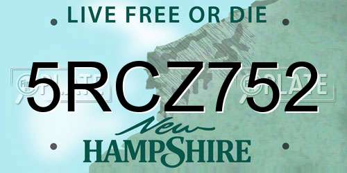 5RCZ752 New Hampshire License Plate