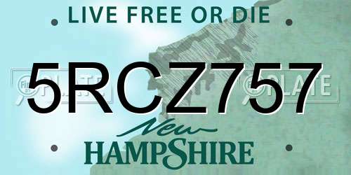 5RCZ757 New Hampshire License Plate