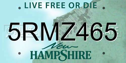 5RMZ465 New Hampshire License Plate