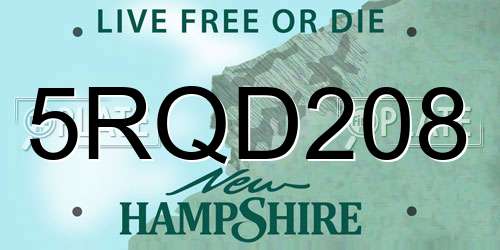 5RQD208 New Hampshire License Plate