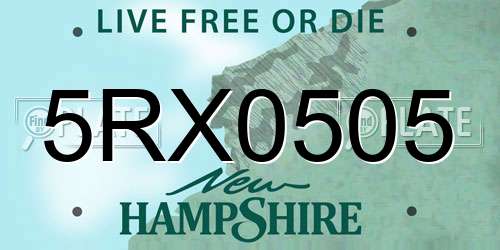 5RX0505 New Hampshire License Plate