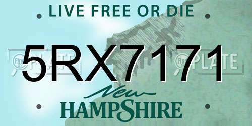 5RX7171 New Hampshire License Plate