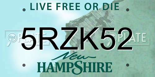 5RZK52 New Hampshire License Plate