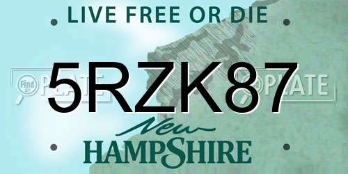 5RZK87 New Hampshire License Plate