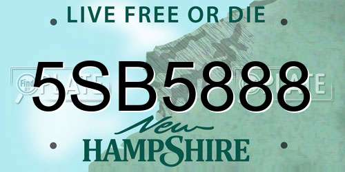 5SB5888 New Hampshire License Plate