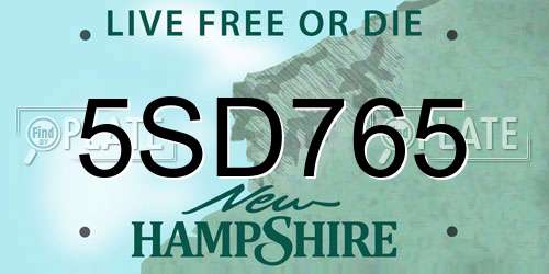 5SD765 New Hampshire License Plate