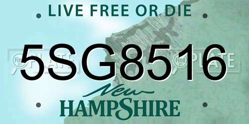 5SG8516 New Hampshire License Plate