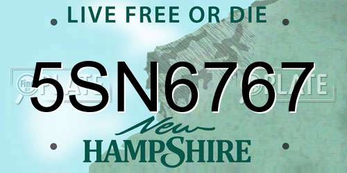 5SN6767 New Hampshire License Plate