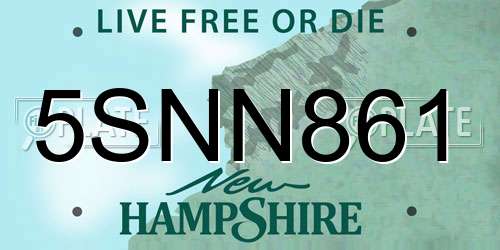 5SNN861 New Hampshire License Plate