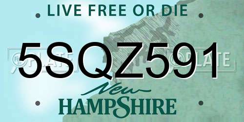 5SQZ591 New Hampshire License Plate