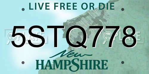 5STQ778 New Hampshire License Plate