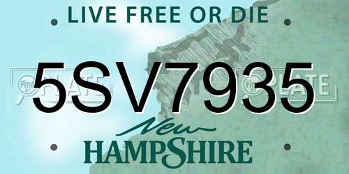 5SV7935 New Hampshire License Plate