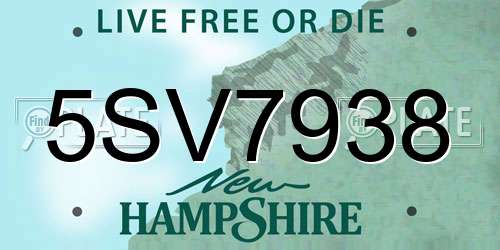 5SV7938 New Hampshire License Plate