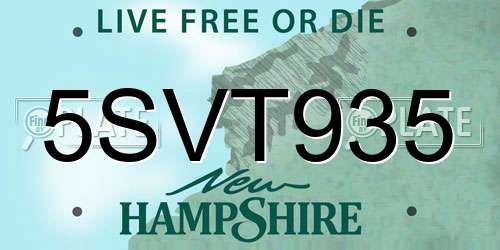 5SVT935 New Hampshire License Plate