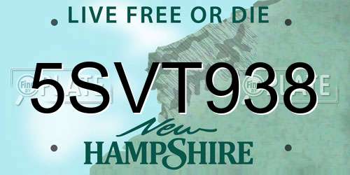 5SVT938 New Hampshire License Plate