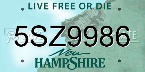 5SZ9986 New Hampshire License Plate