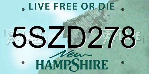 5SZD278 New Hampshire License Plate
