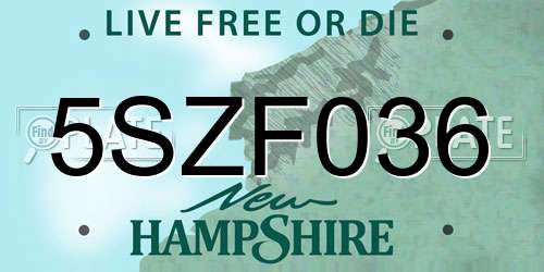5SZF036 New Hampshire License Plate