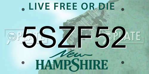 5SZF52 New Hampshire License Plate