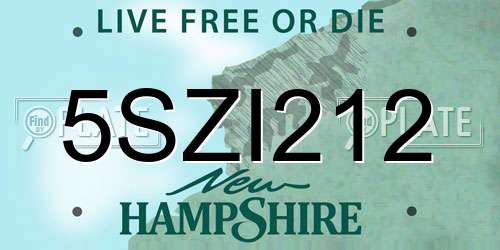 5SZI212 New Hampshire License Plate