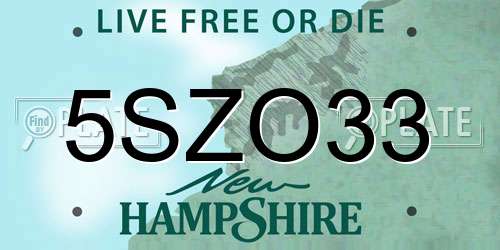 5SZO33 New Hampshire License Plate