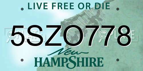 5SZO778 New Hampshire License Plate