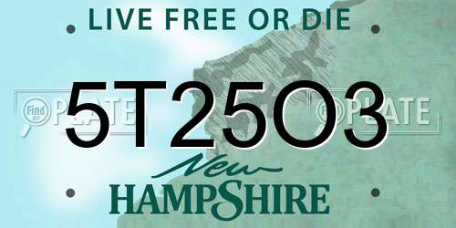 5T25O3 New Hampshire License Plate