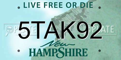 5TAK92 New Hampshire License Plate