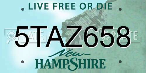 5TAZ658 New Hampshire License Plate