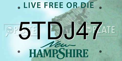 5TDJ47 New Hampshire License Plate