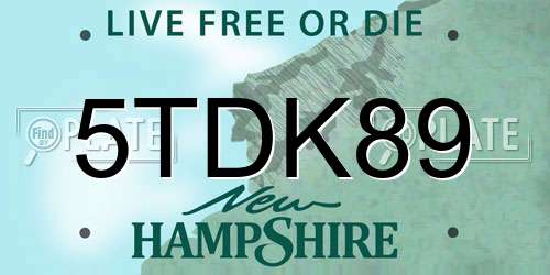 5TDK89 New Hampshire License Plate