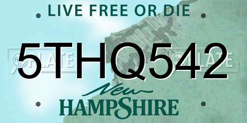 5THQ542 New Hampshire License Plate