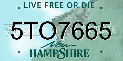 5TO7665 New Hampshire License Plate